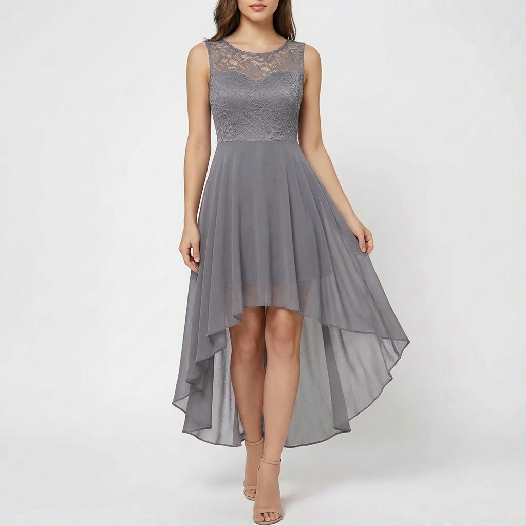 Luna | Mujer Vestido A-Line Con Encaje Bordado Y Bajo Asimétrico | Elegante