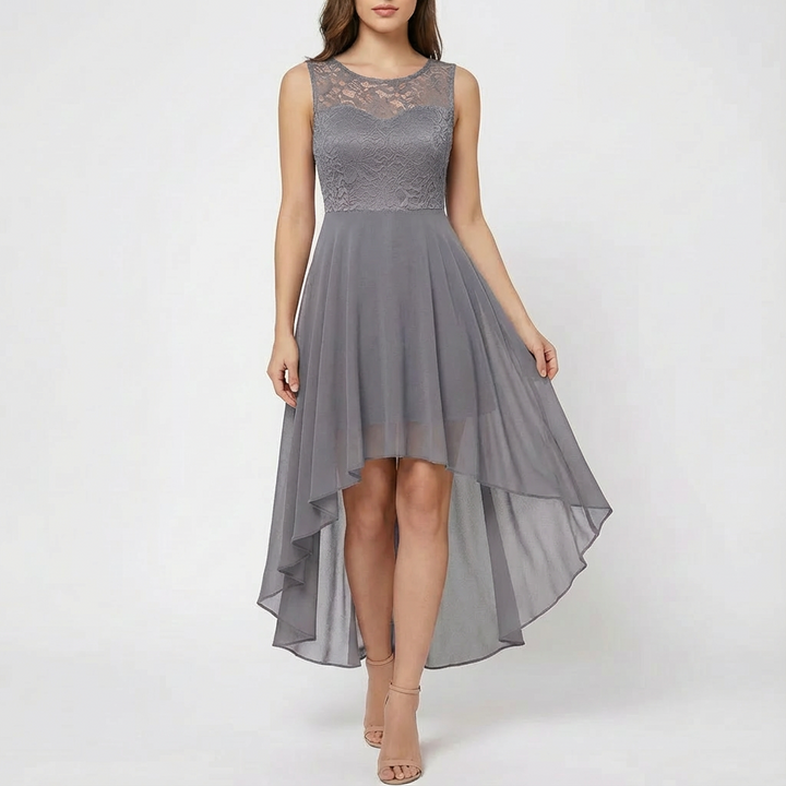 Luna | Mujer Vestido A-Line Con Encaje Bordado Y Bajo Asimétrico | Elegante