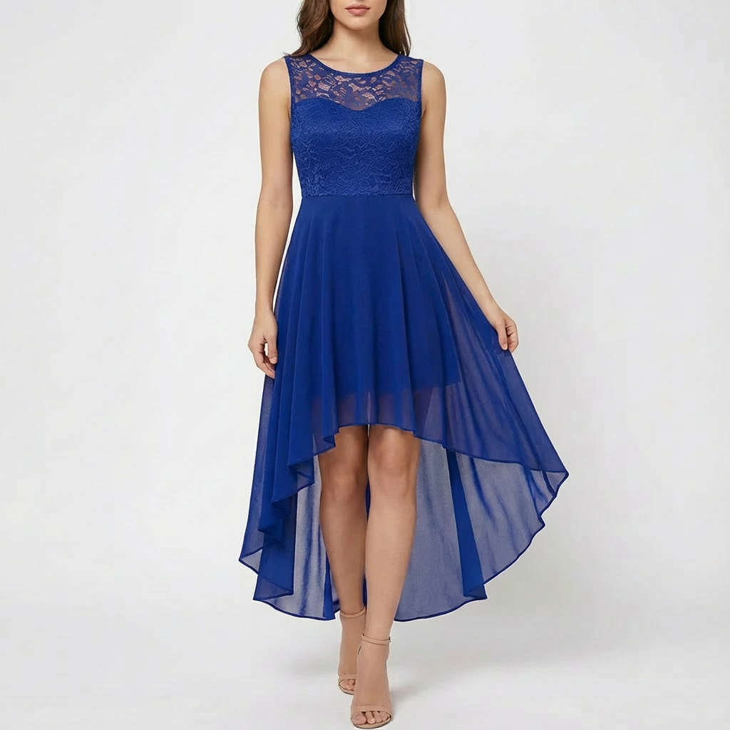 Luna | Mujer Vestido A-Line Con Encaje Bordado Y Bajo Asimétrico | Elegante