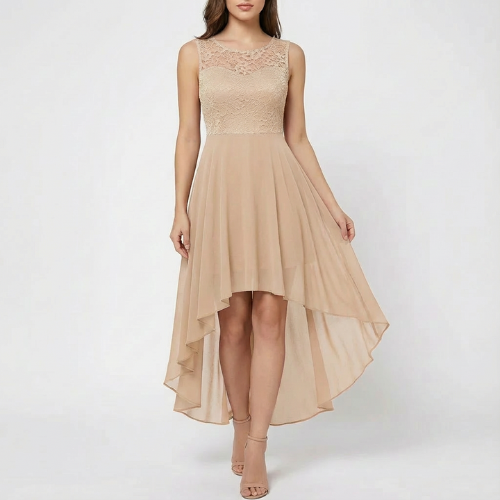 Luna | Mujer Vestido A-Line Con Encaje Bordado Y Bajo Asimétrico | Elegante