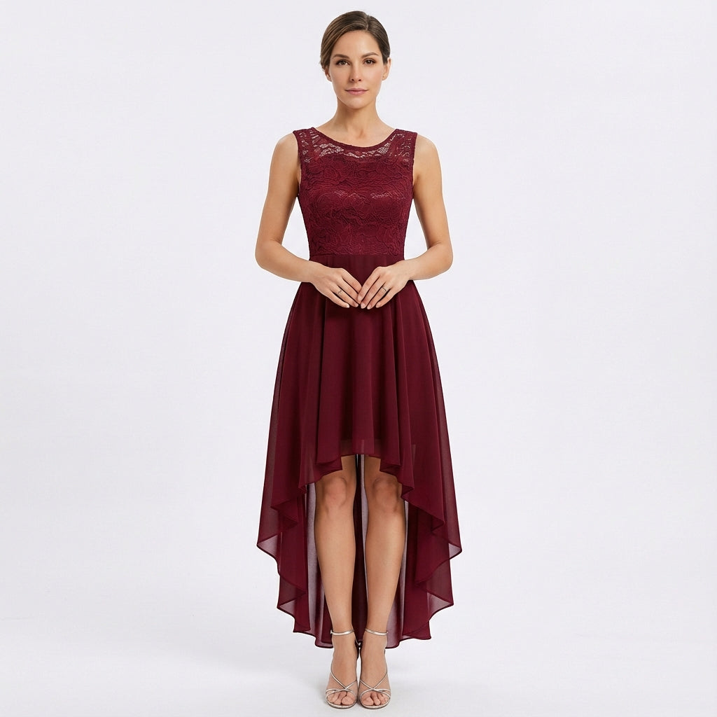 Luna | Mujer Vestido A-Line Con Encaje Bordado Y Bajo Asimétrico | Elegante