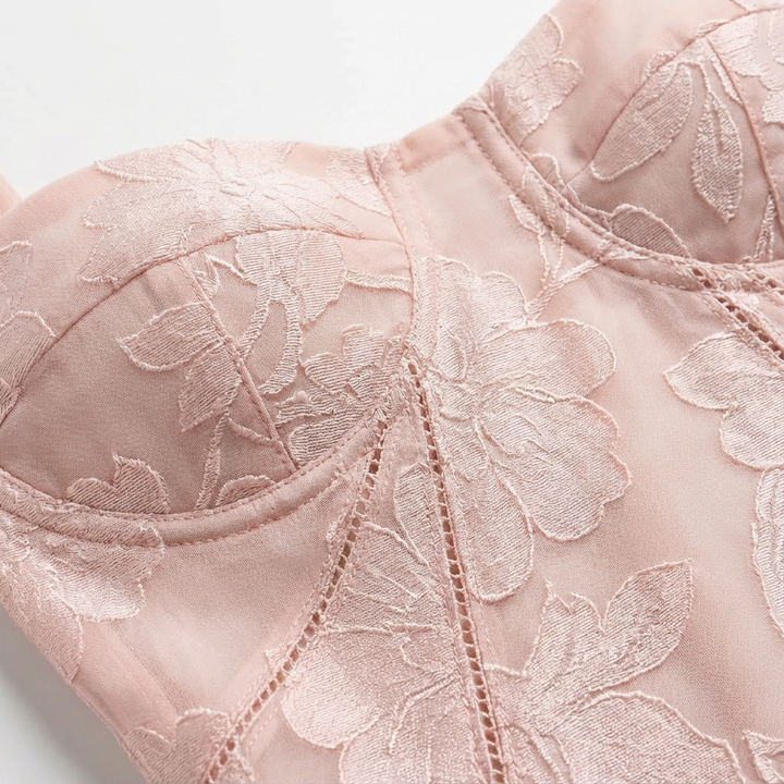 Luna | Mujer Vestido Maxi Con Bordado Floral Y Tirantes Finos | Romántico