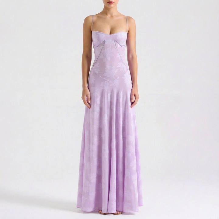 Luna | Mujer Vestido Maxi Con Bordado Floral Y Tirantes Finos | Romántico