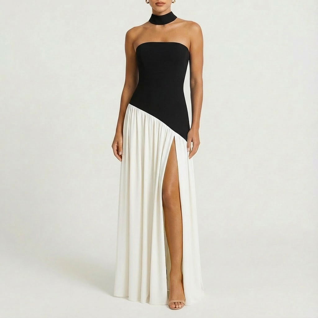 Luna | Mujer Vestido Maxi Con Cuello Choker Y Abertura Lateral | Elegante