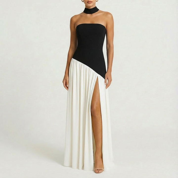 Luna | Mujer Vestido Maxi Con Cuello Choker Y Abertura Lateral | Elegante