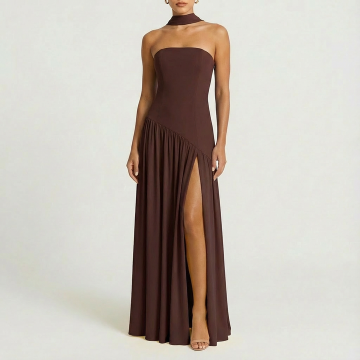 Luna | Mujer Vestido Maxi Con Cuello Choker Y Abertura Lateral | Elegante