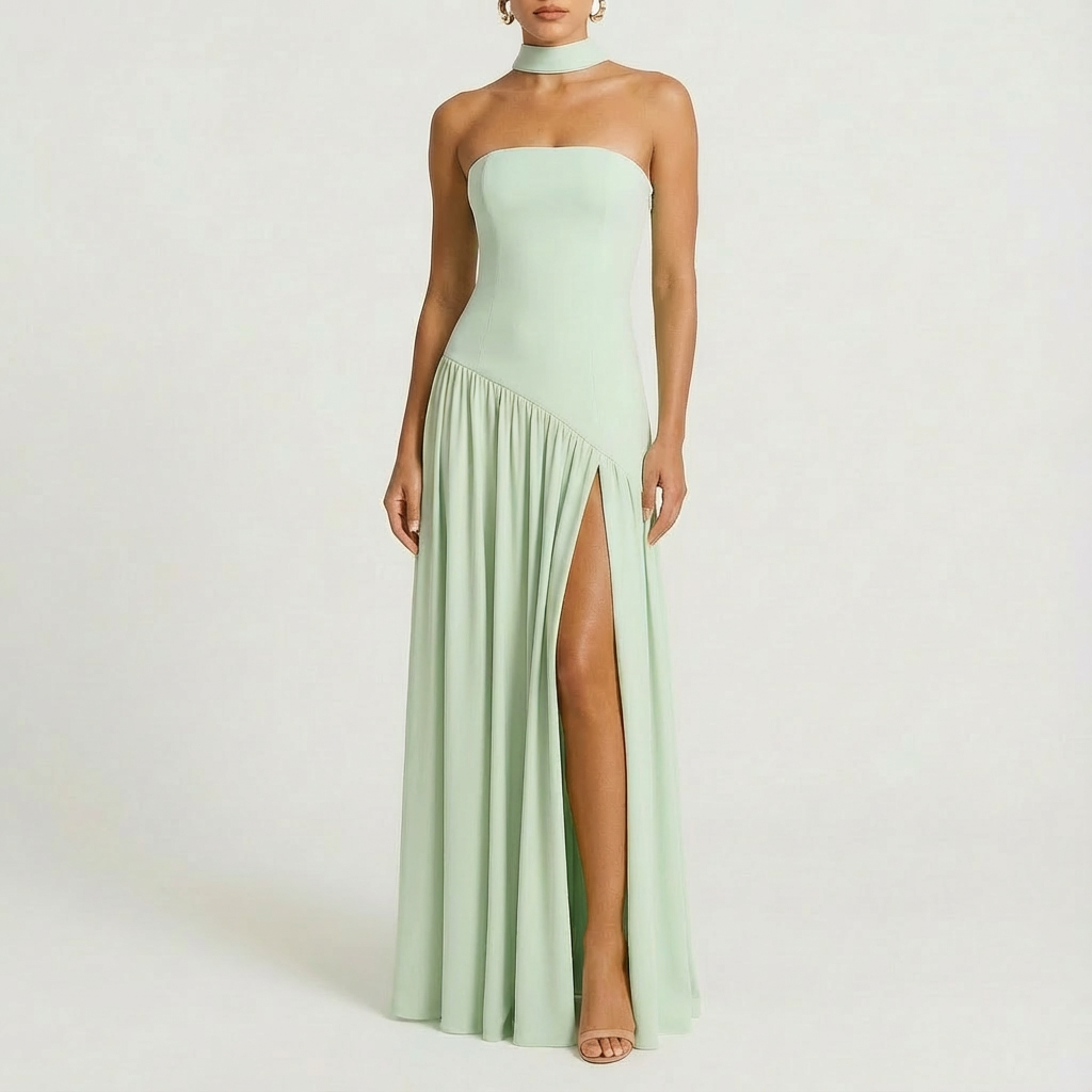 Luna | Mujer Vestido Maxi Con Cuello Choker Y Abertura Lateral | Elegante