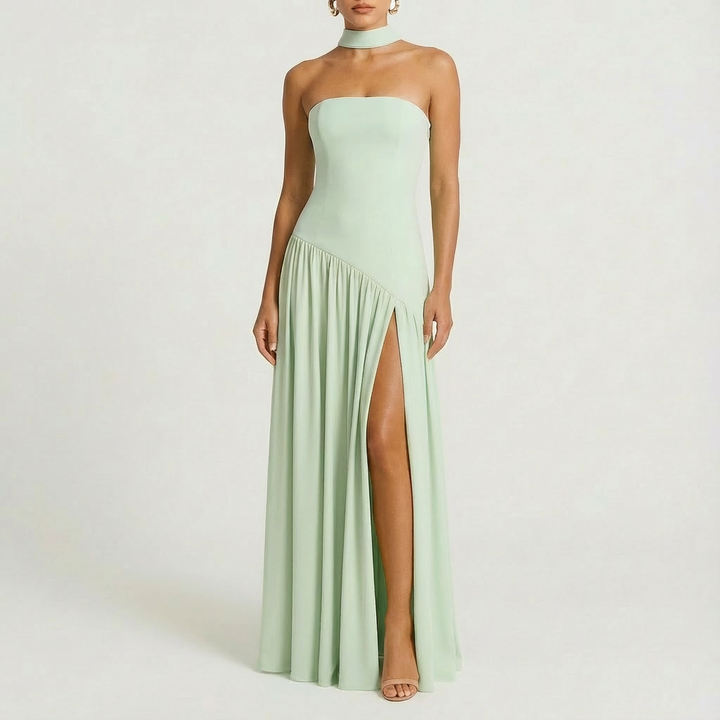 Luna | Mujer Vestido Maxi Con Cuello Choker Y Abertura Lateral | Elegante