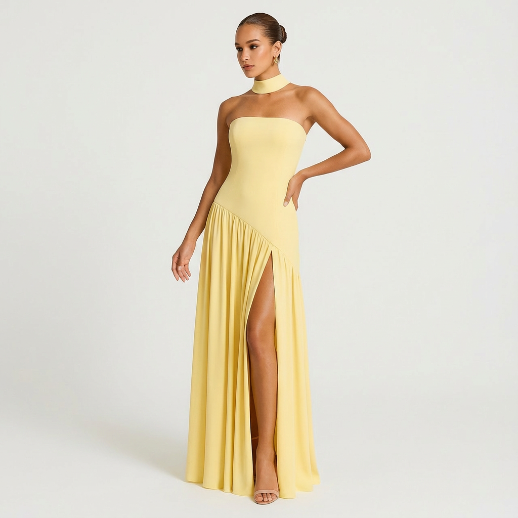 Luna | Mujer Vestido Maxi Con Cuello Choker Y Abertura Lateral | Elegante