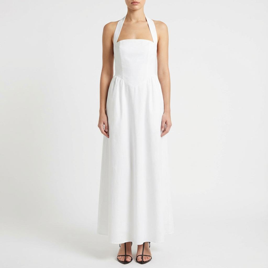 Luna | Mujer Vestido Maxi Con Escote Halter Y Bolsillos Laterales | Elegante