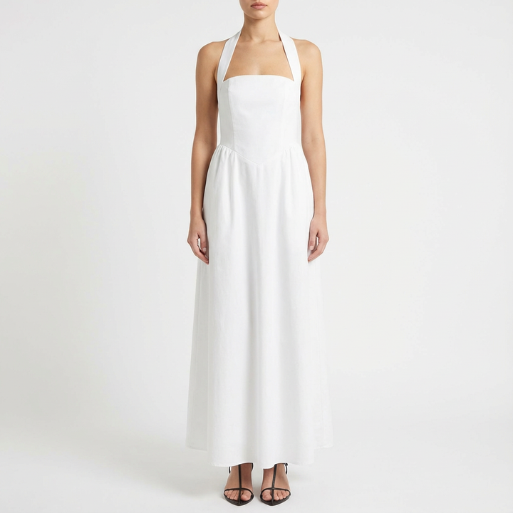 Luna | Mujer Vestido Maxi Con Escote Halter Y Bolsillos Laterales | Elegante