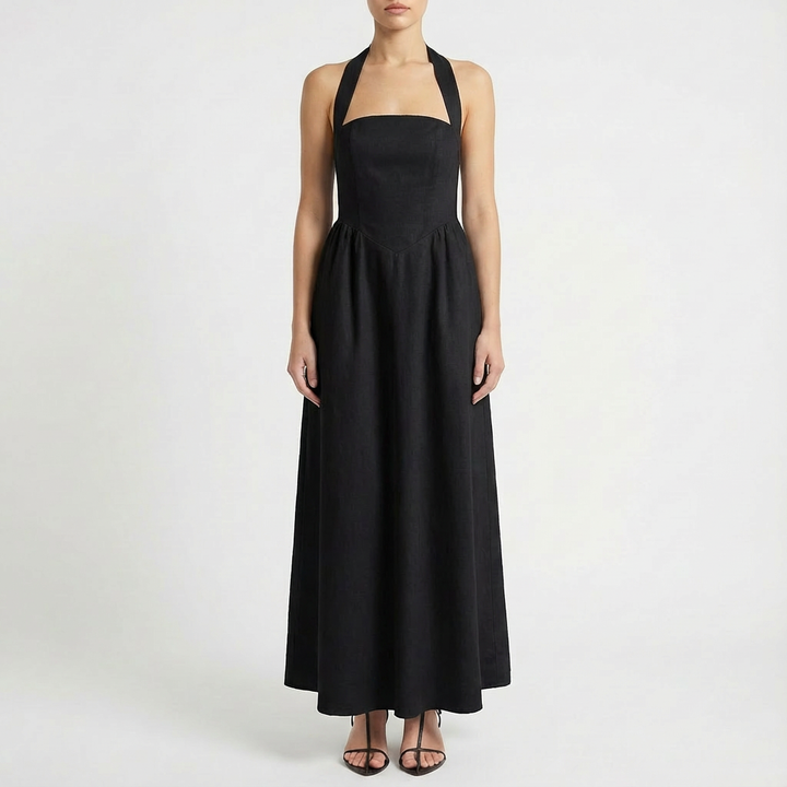 Luna | Mujer Vestido Maxi Con Escote Halter Y Bolsillos Laterales | Elegante
