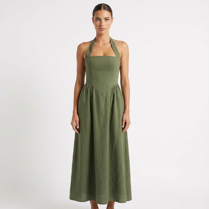 Luna | Mujer Vestido Maxi Con Escote Halter Y Bolsillos Laterales | Elegante