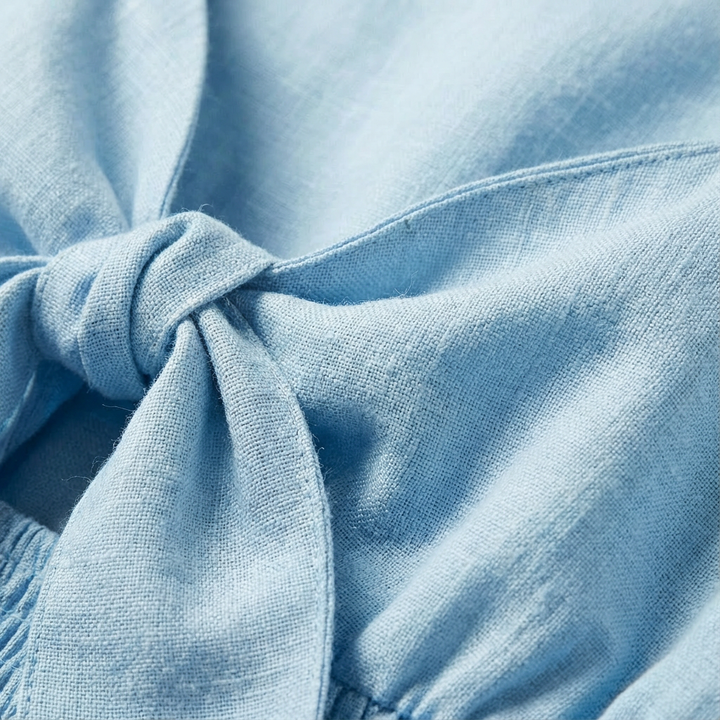 Luna | Mujer Azul claro Vestido Midi Con Mangas Abullonadas Y Cintura Fruncida | Romántico