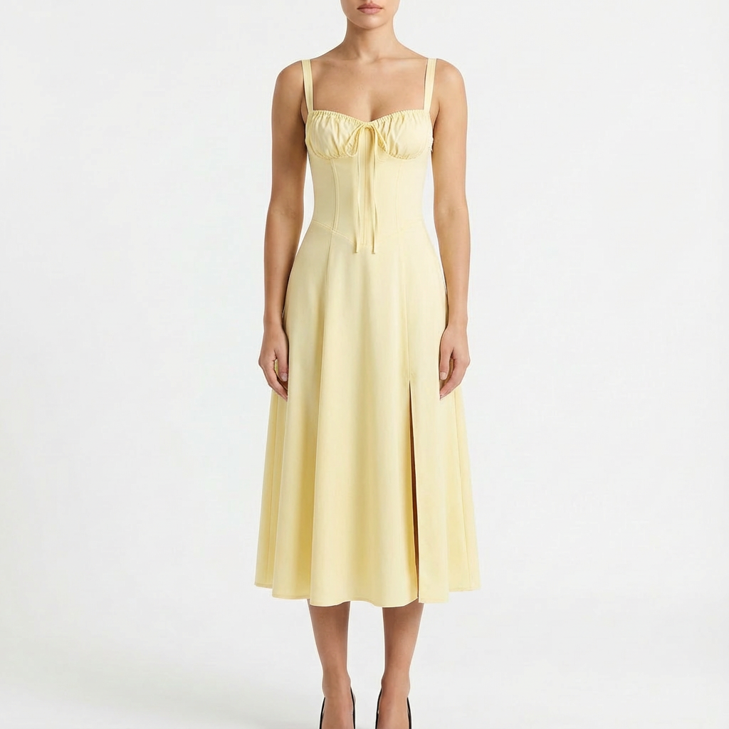 Luna | Mujer Vestido Midi Con Tirantes Finos Y Estampado Floral | Romántico