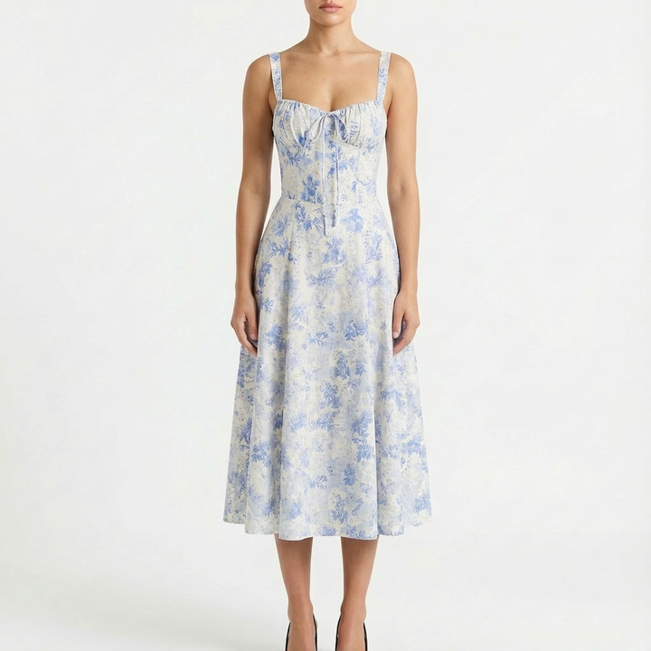 Luna | Mujer Vestido Midi Con Tirantes Finos Y Estampado Floral | Romántico