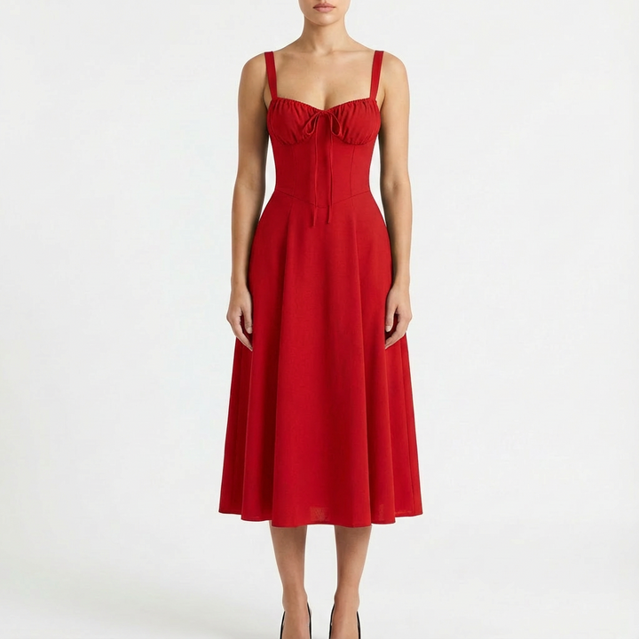 Luna | Mujer Vestido Midi Con Tirantes Finos Y Estampado Floral | Romántico