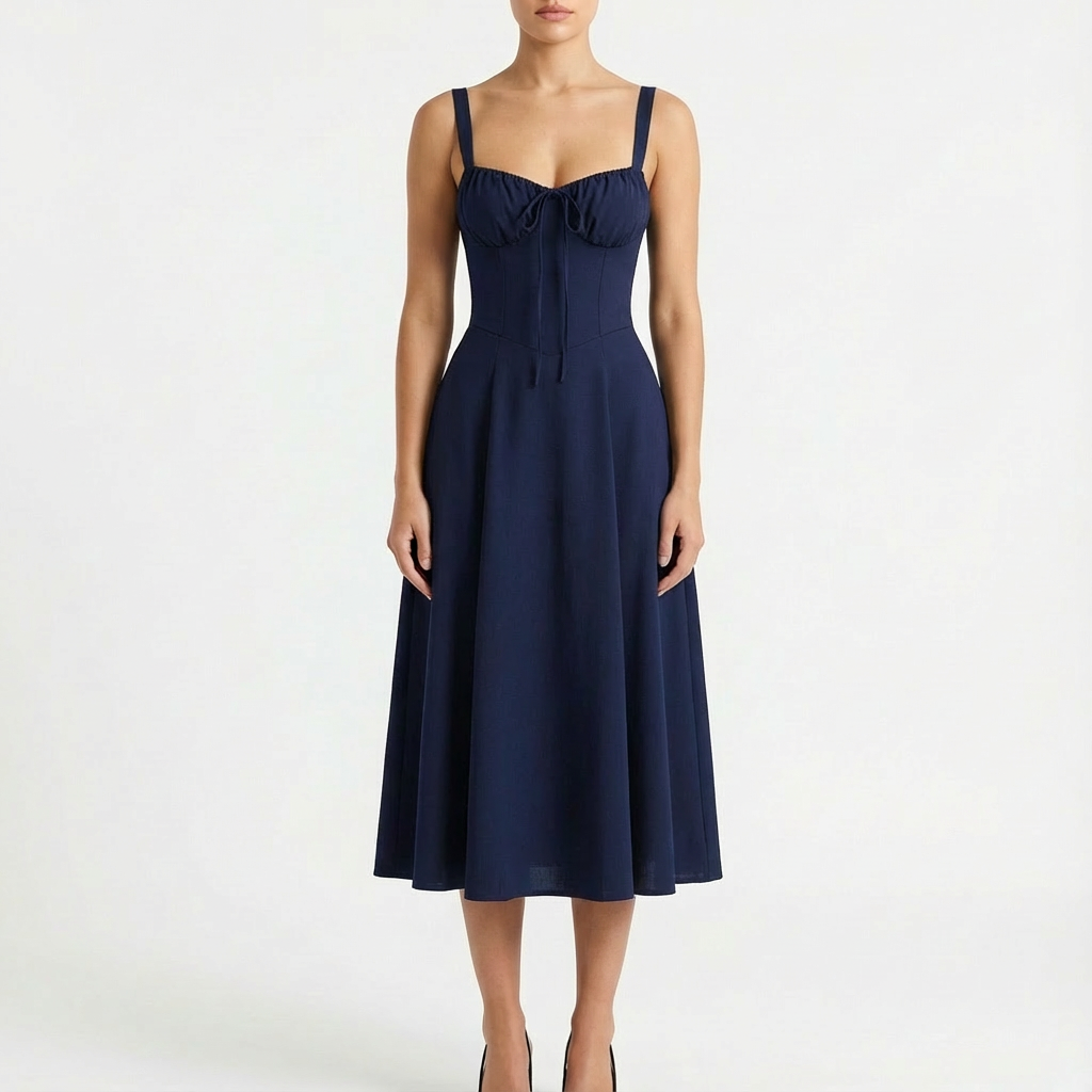Luna | Mujer Vestido Midi Con Tirantes Finos Y Estampado Floral | Romántico