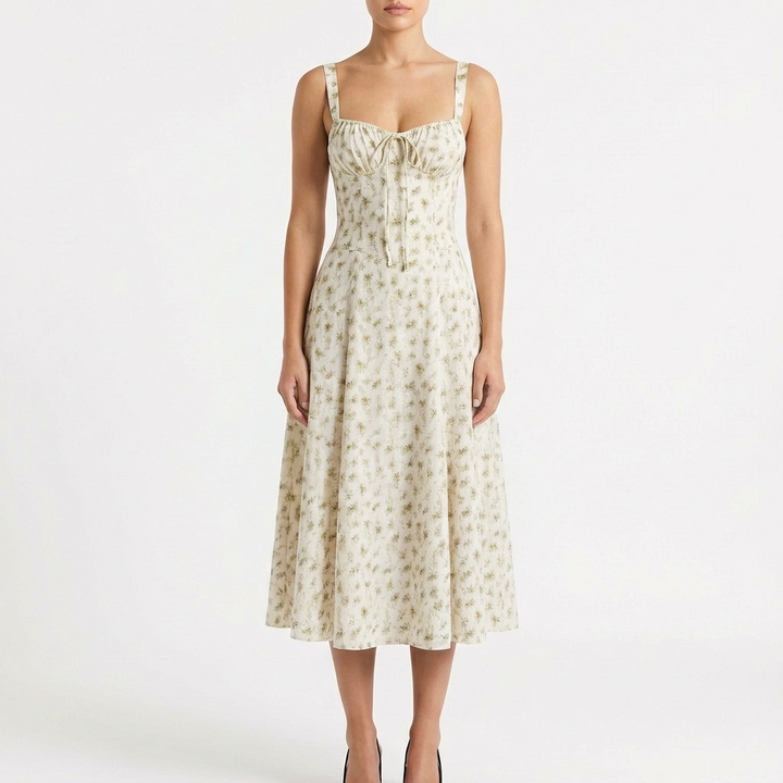 Luna | Mujer Vestido Midi Con Tirantes Finos Y Estampado Floral | Romántico