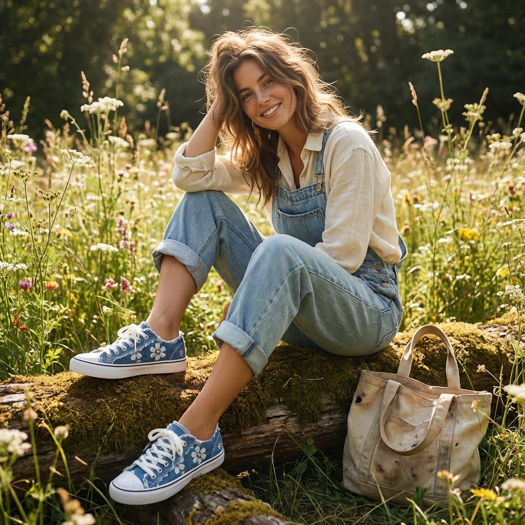 Luna | Mujer Zapatillas Lona Con Estampado Floral Y Cordones | Romántico