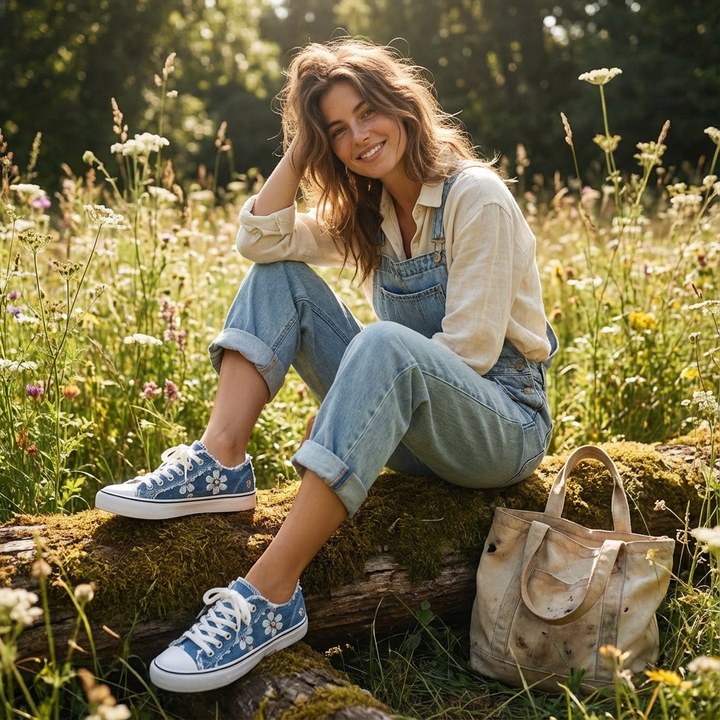Luna | Mujer Zapatillas Lona Con Estampado Floral Y Cordones | Romántico