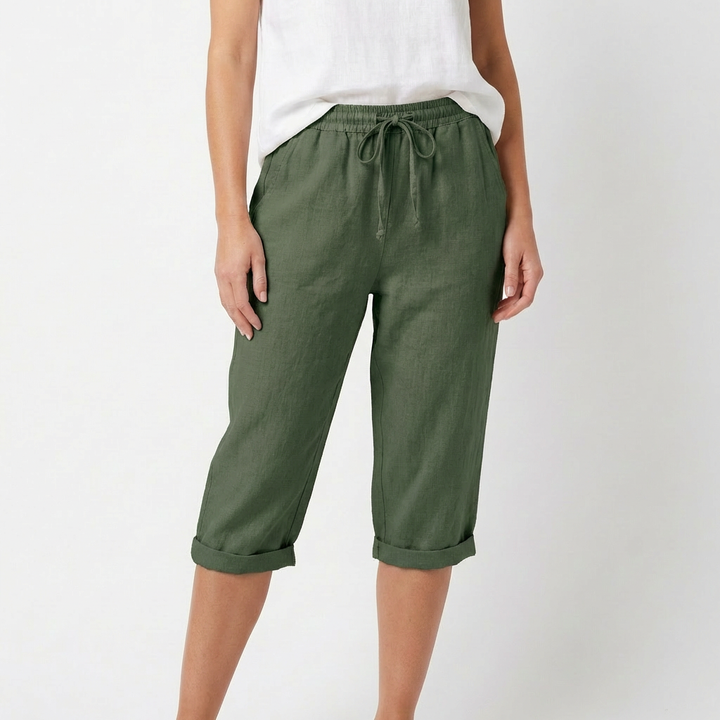 Luna | Pantalón Capri Mujer Con Cintura Con Cordón Y Bajo Doblado | Casual