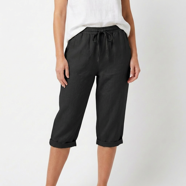 Luna | Pantalón Capri Mujer Con Cintura Con Cordón Y Bajo Doblado | Casual