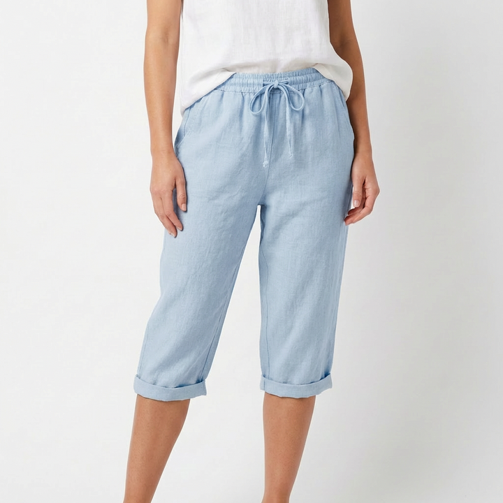 Luna | Pantalón Capri Mujer Con Cintura Con Cordón Y Bajo Doblado | Casual