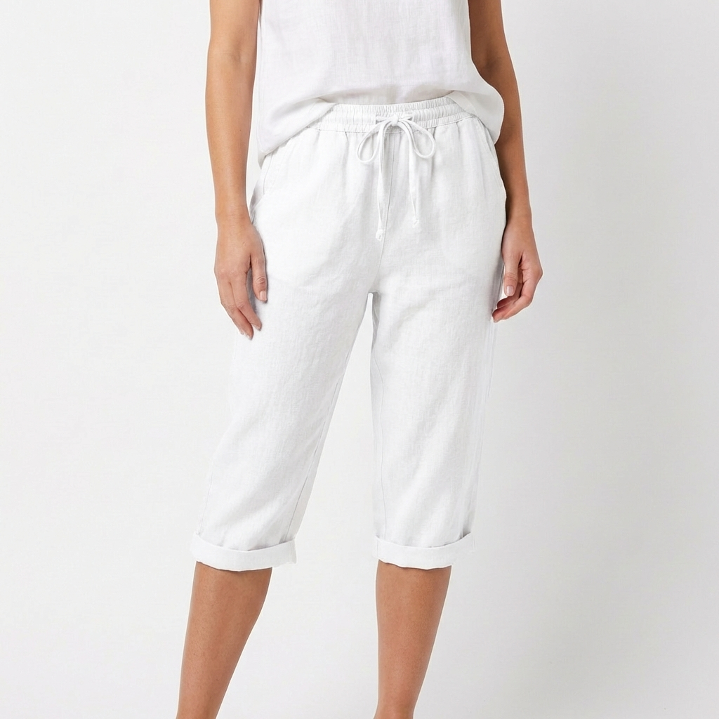 Luna | Pantalón Capri Mujer Con Cintura Con Cordón Y Bajo Doblado | Casual