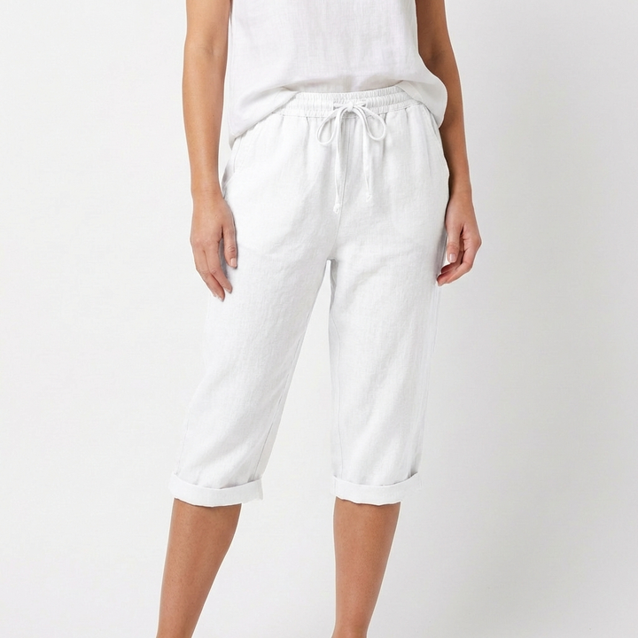 Luna | Pantalón Capri Mujer Con Cintura Con Cordón Y Bajo Doblado | Casual
