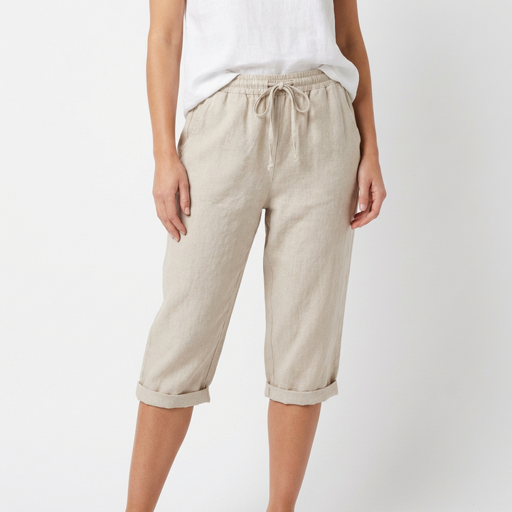 Luna | Pantalón Capri Mujer Con Cintura Con Cordón Y Bajo Doblado | Casual