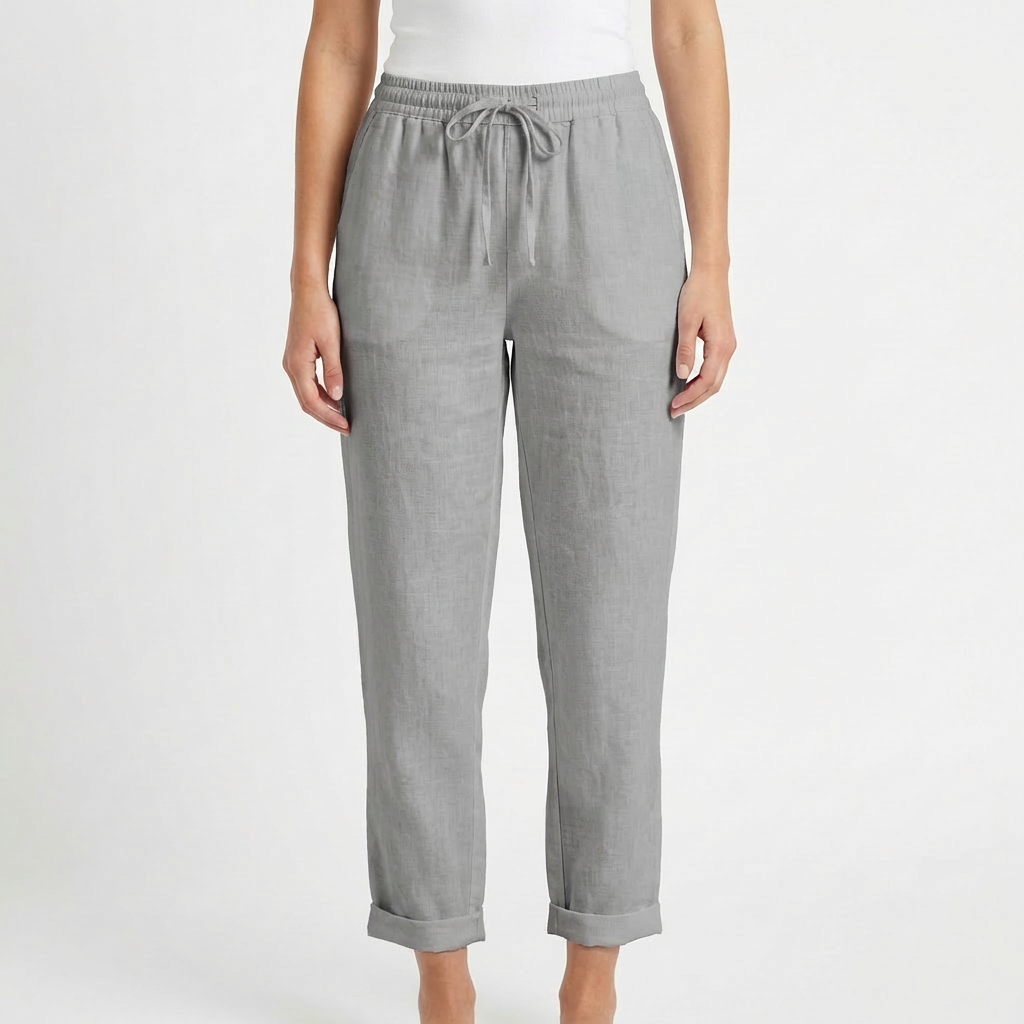 Luna | Pantalón Mujer Con Cintura Elástica Y Bajo Doblado | Casual
