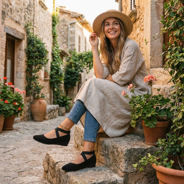 Marisol | Zapatos Cuña Baja con Tiras Cruzadas Mujer
