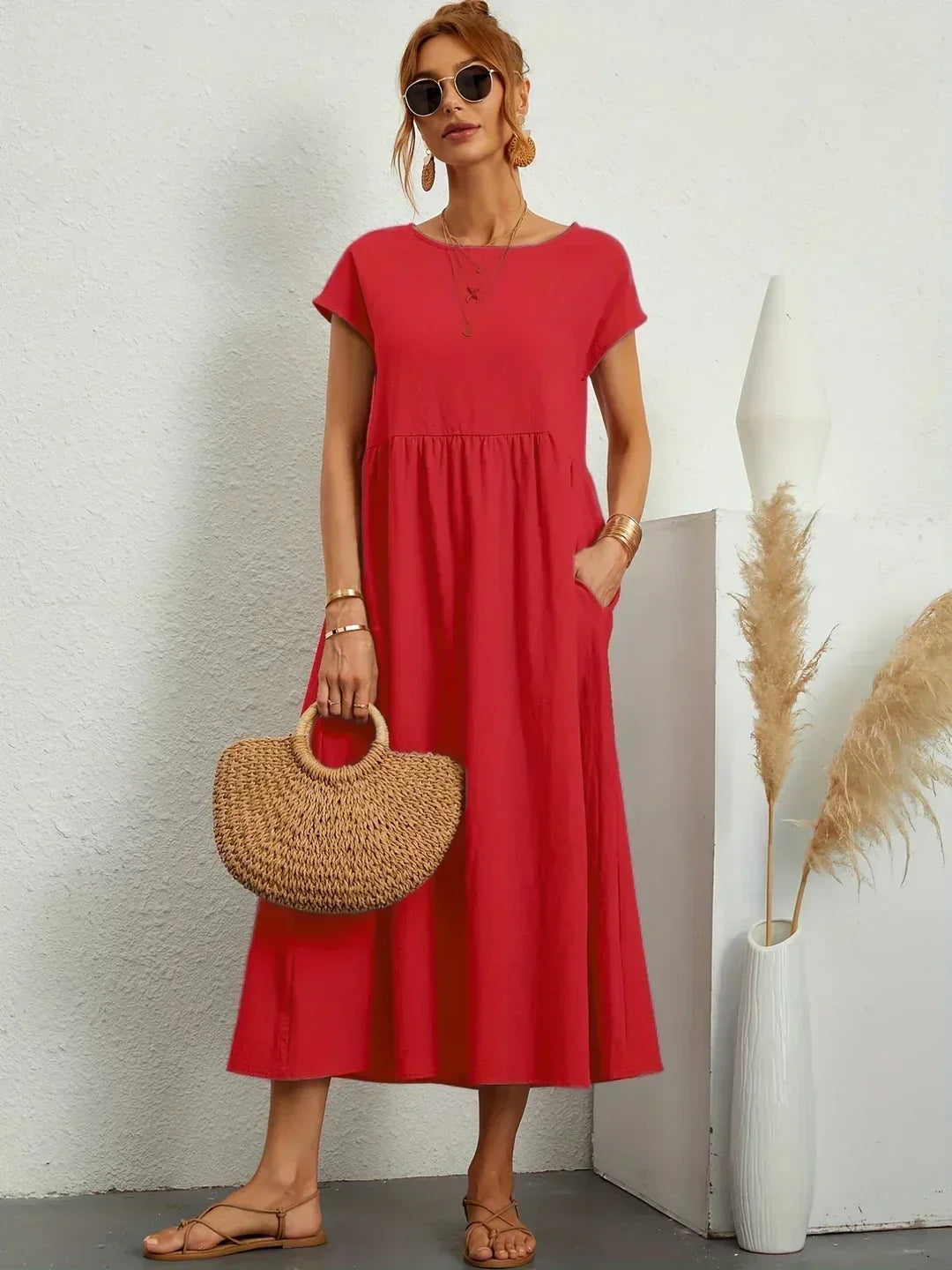 Gabrielle | Robe Midi Fluide avec Élégance Intemporelle