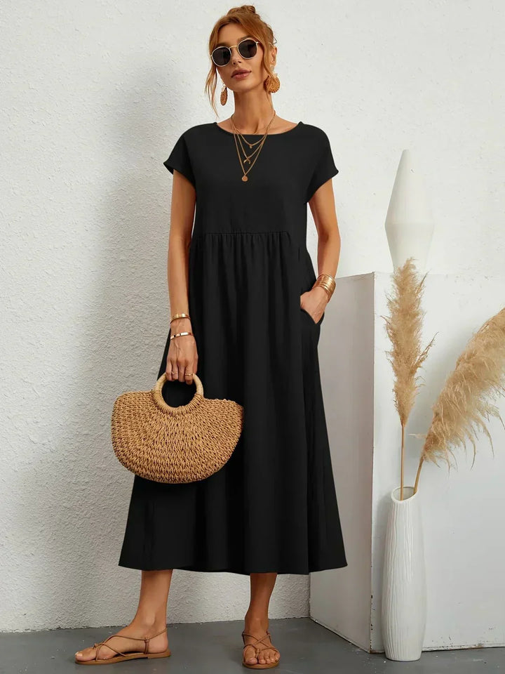Gabrielle | Robe Midi Fluide avec Élégance Intemporelle