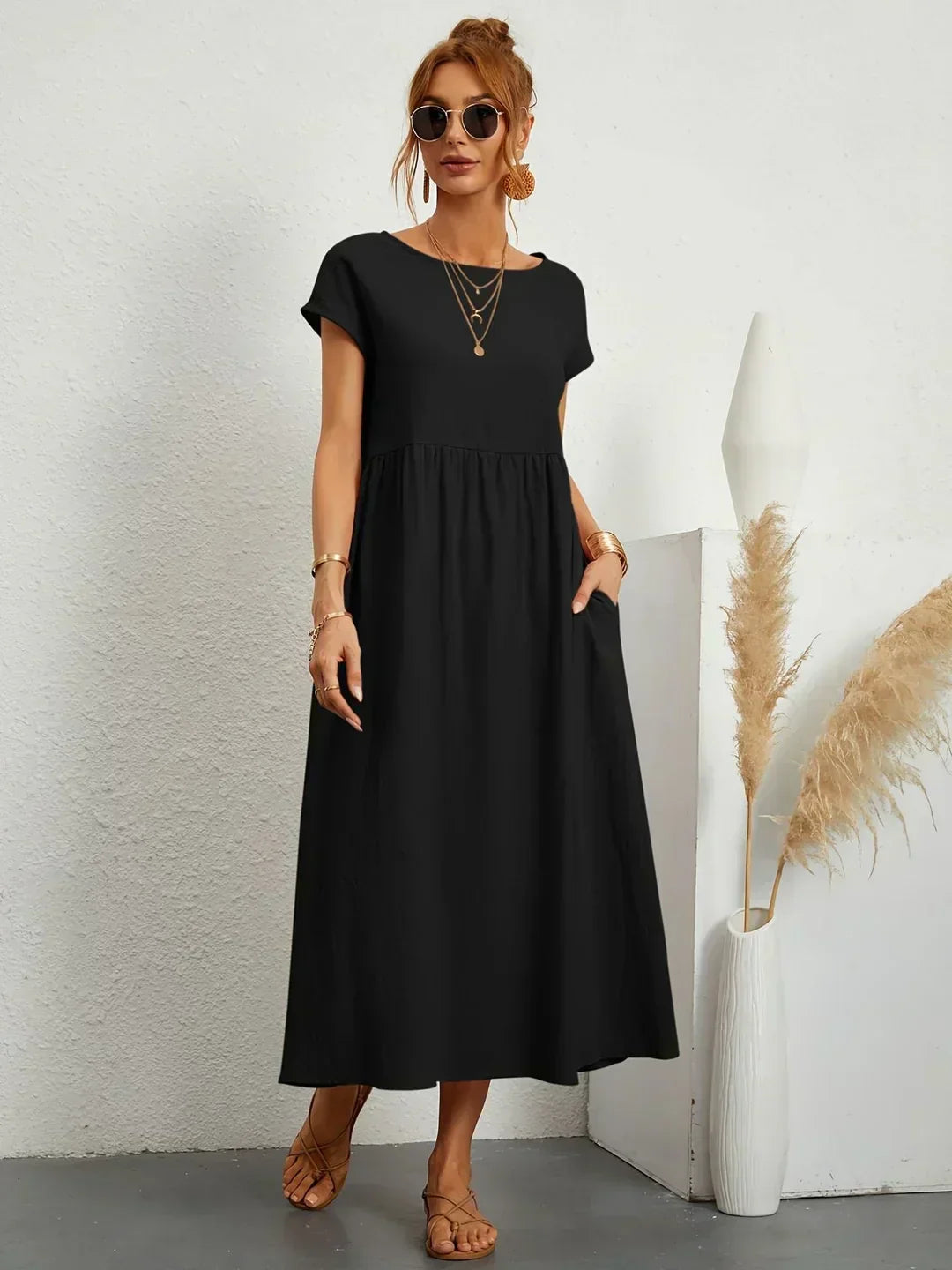 Gabrielle | Robe Midi Fluide avec Élégance Intemporelle