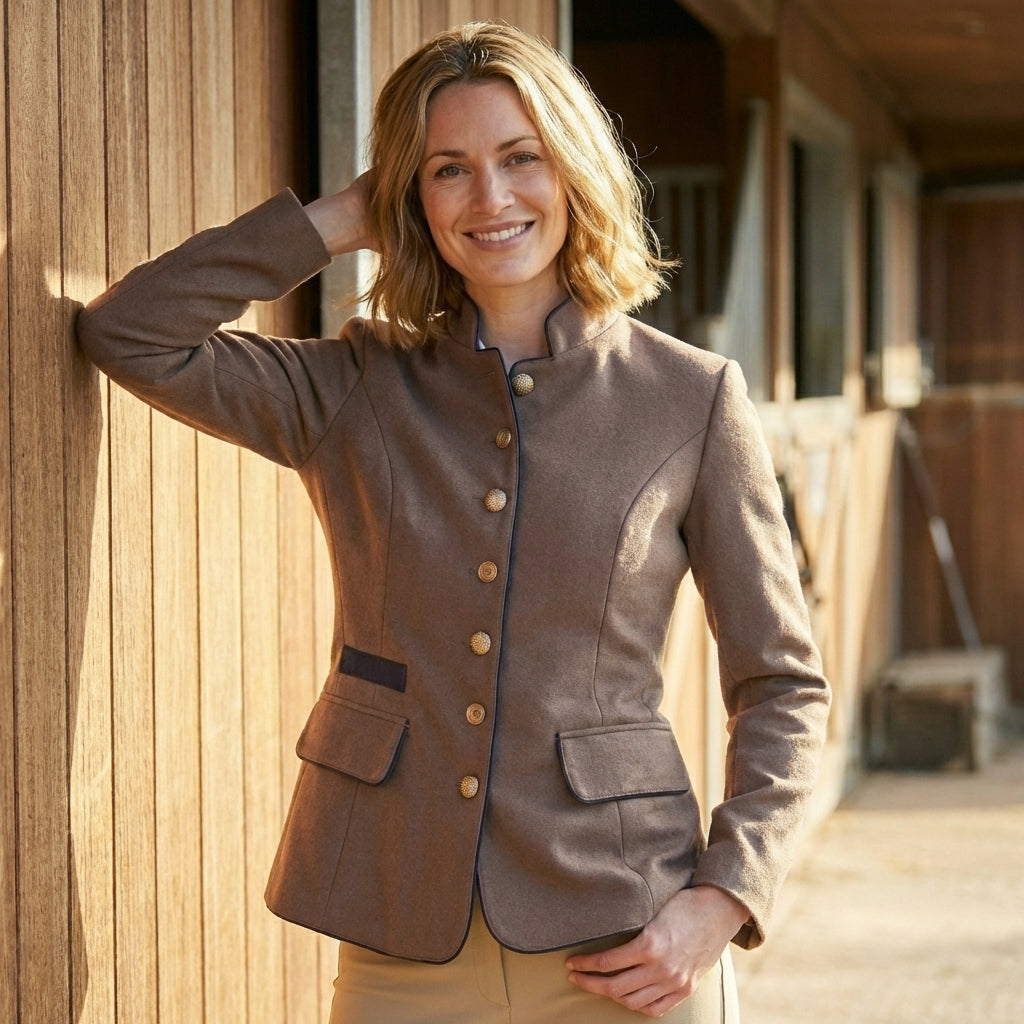 Chloe Wool Fitted Blazer | Stand-Up Collar Button Front Blazer