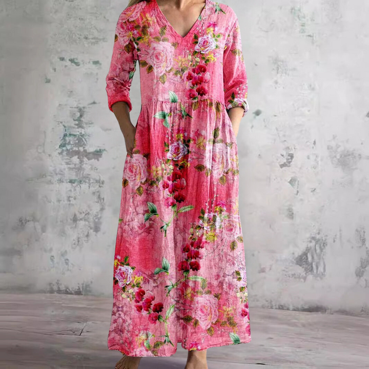 Dearyn | Dress with V-Neck and Floral Pattern