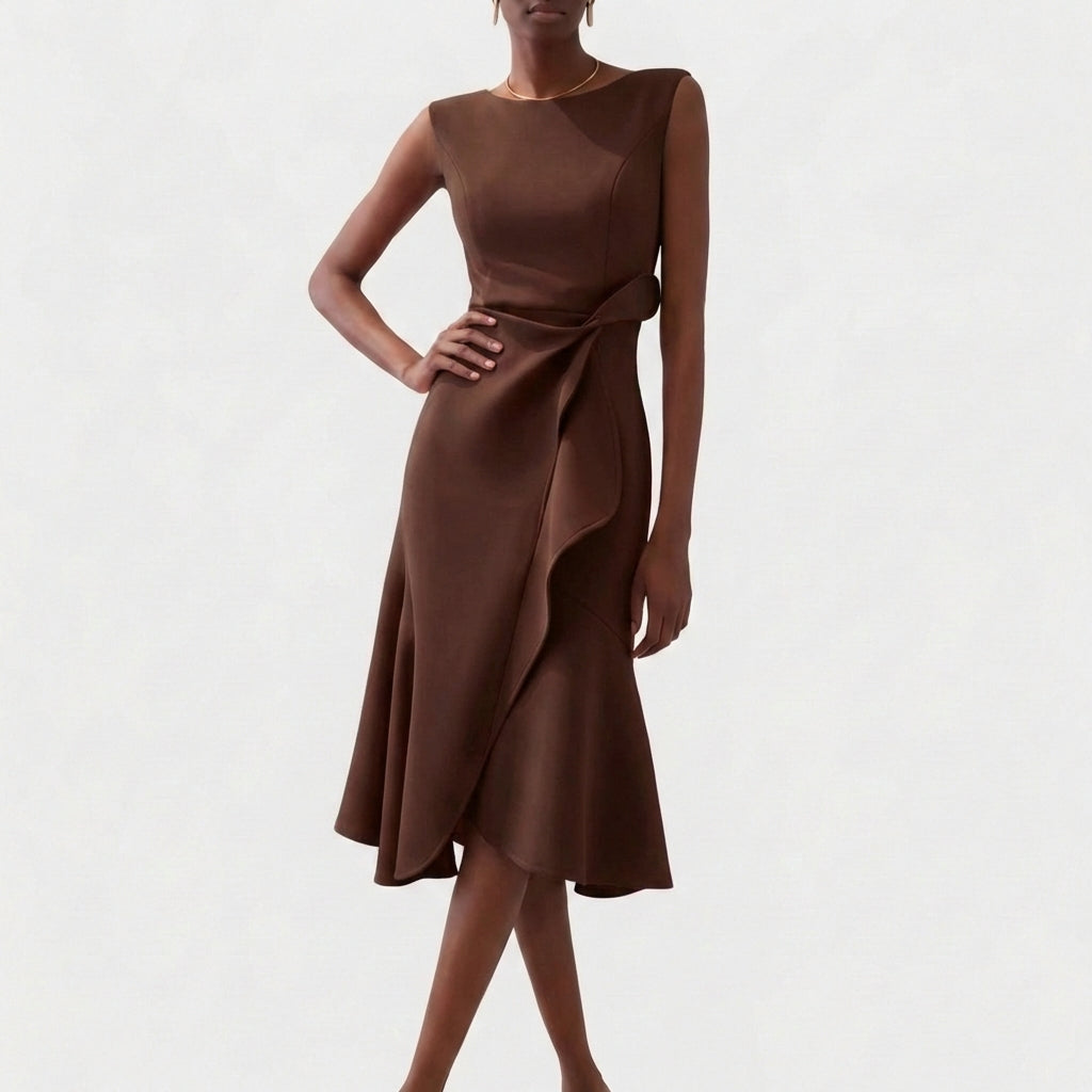 Rocío | Mujer Vestido Midi con Volante Elegante