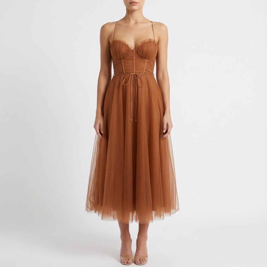 Rona | Vestido midi acampanado con tirantes finos para mujer