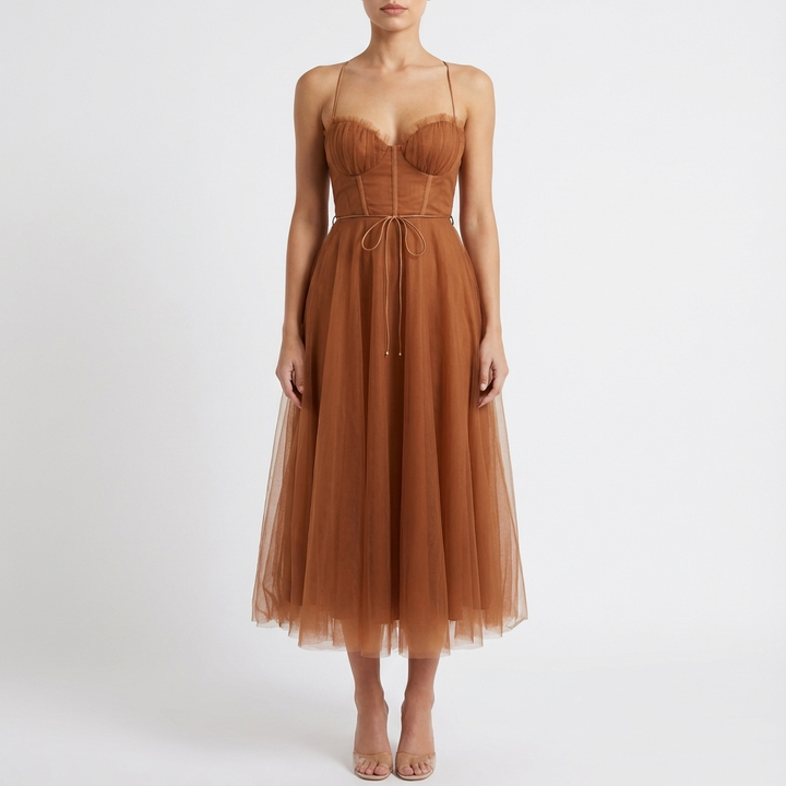 Rona | Vestido midi acampanado con tirantes finos para mujer
