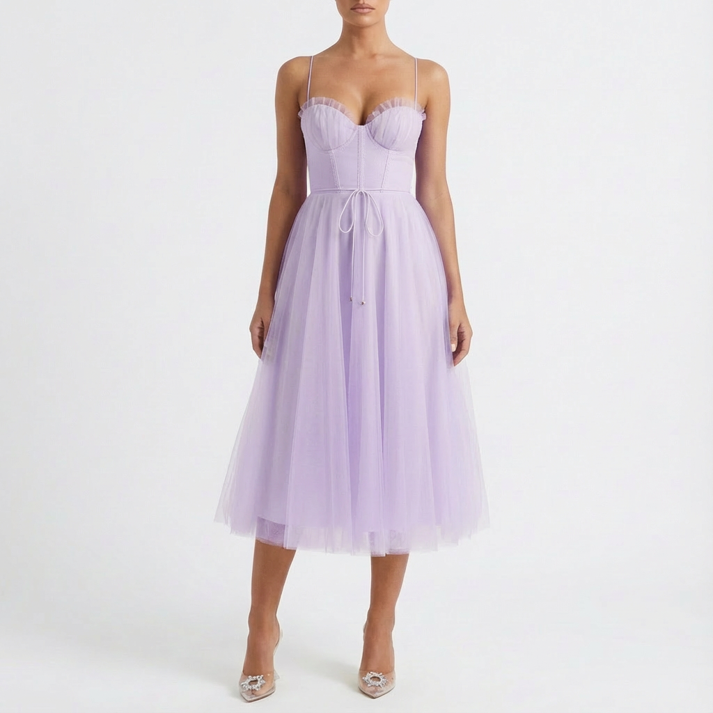 Rona | Vestido midi acampanado con tirantes finos para mujer
