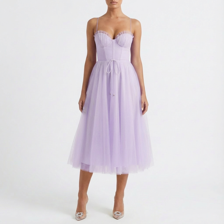Rona | Vestido midi acampanado con tirantes finos para mujer