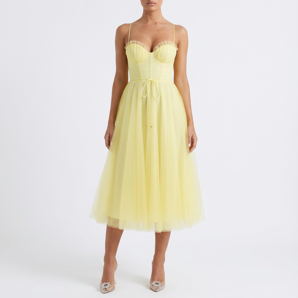 Rona | Vestido midi acampanado con tirantes finos para mujer