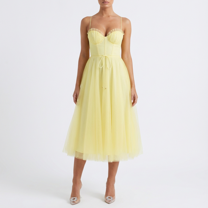 Rona | Vestido midi acampanado con tirantes finos para mujer