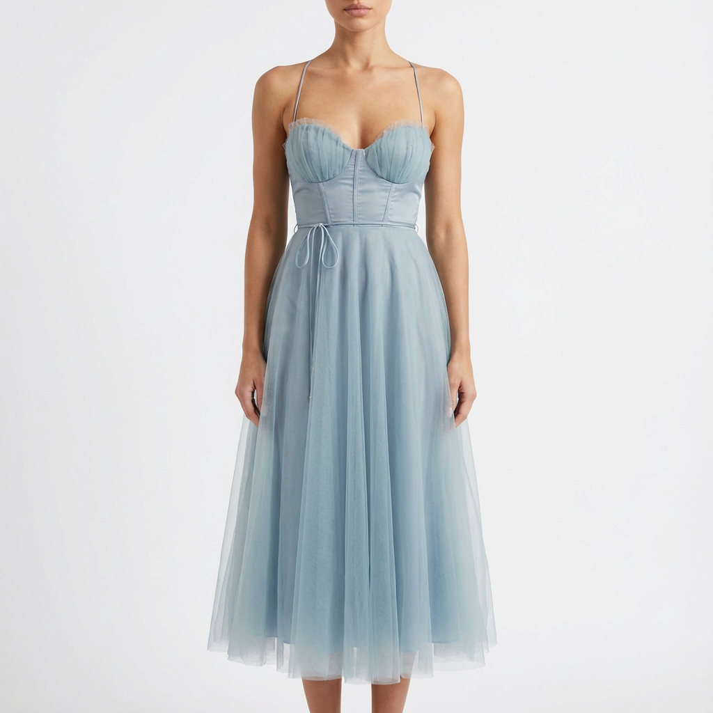 Rona | Vestido midi acampanado con tirantes finos para mujer