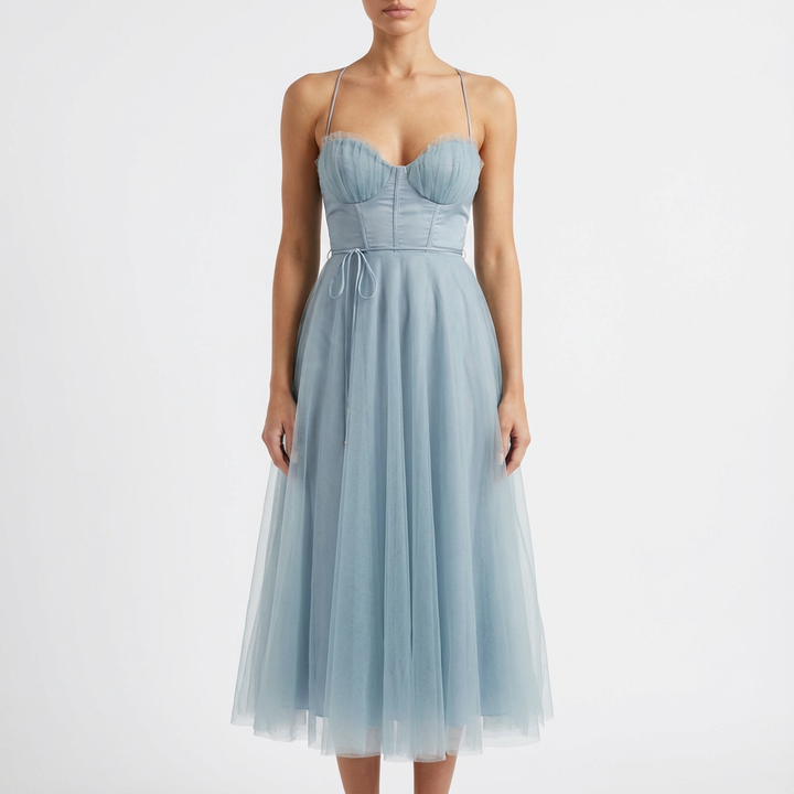 Rona | Vestido midi acampanado con tirantes finos para mujer