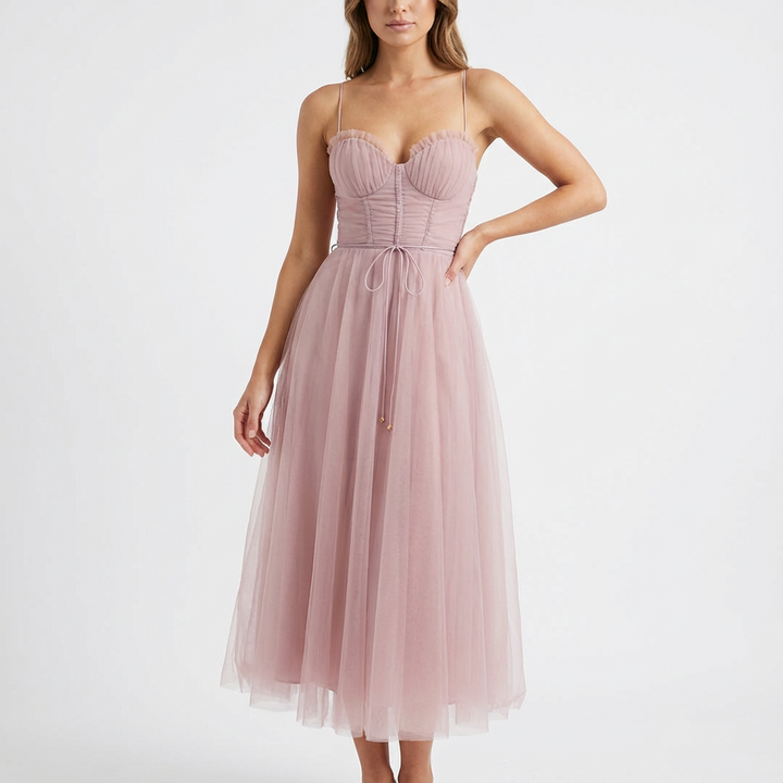 Rona | Vestido midi acampanado con tirantes finos para mujer