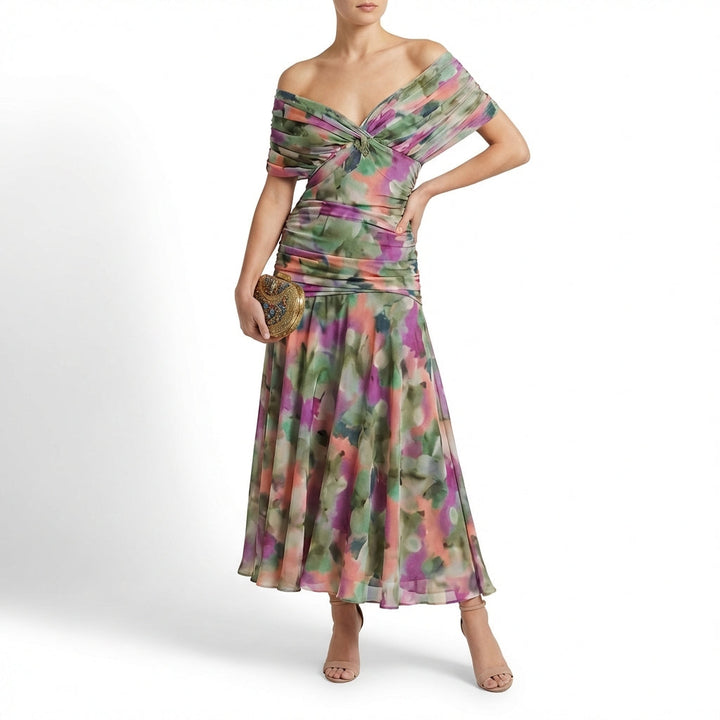 Severina | Mujer Vestido Maxi Drapeado Hombros Caídos