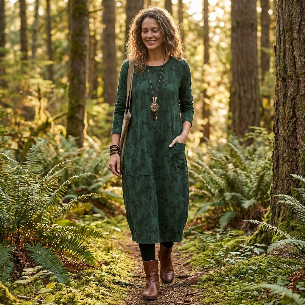 Shannon | Vestido Midi de Manga Larga con Bolsillos para Mujer